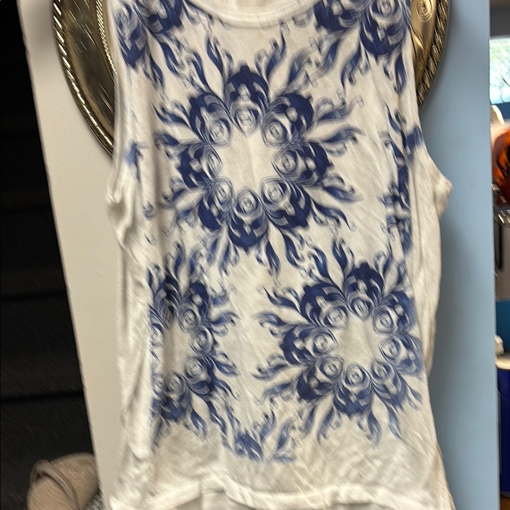 Blue and White Sleeveless Top